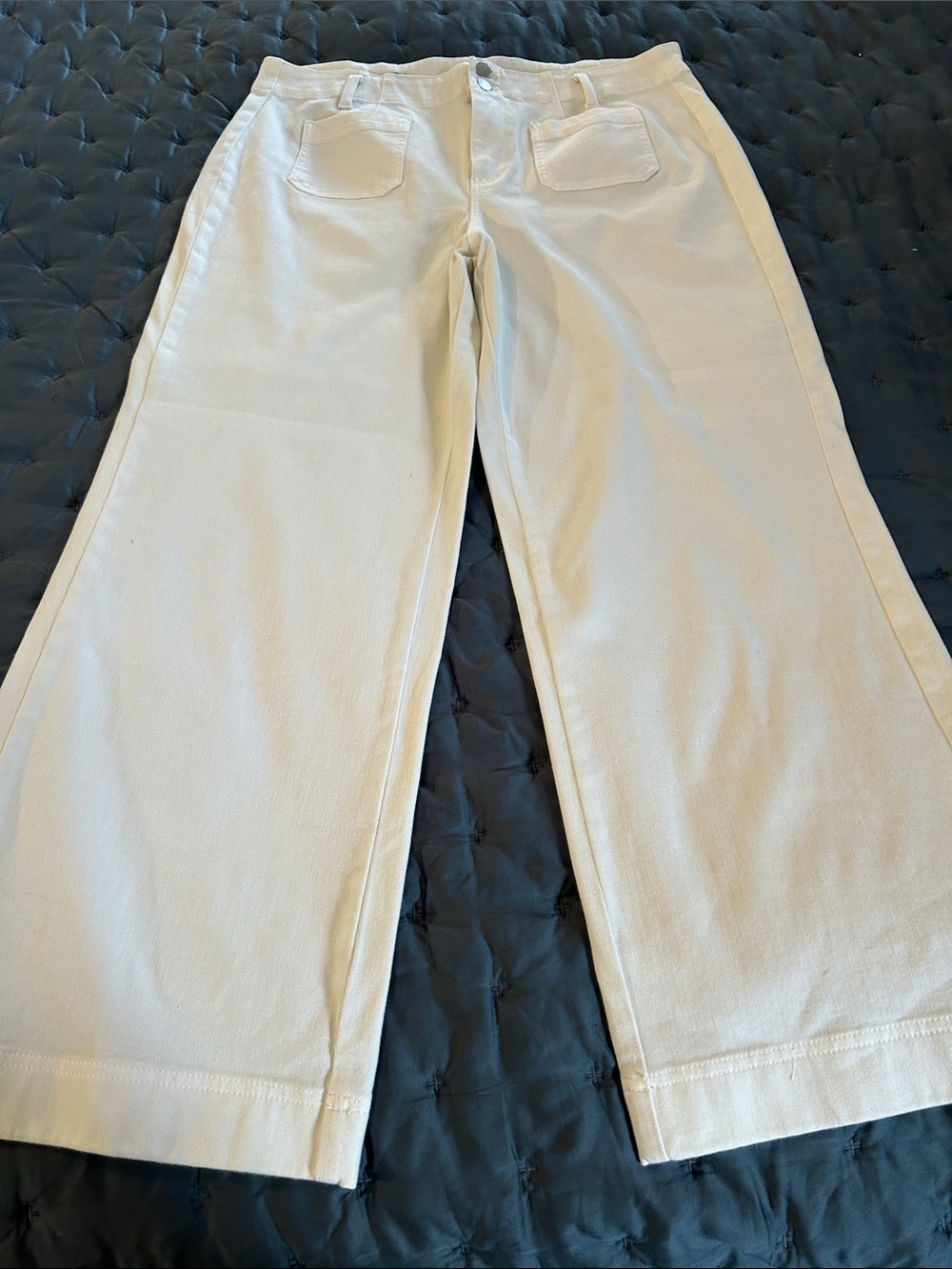 Talbots Ivory Wide-Leg Jeans with Flared Hem